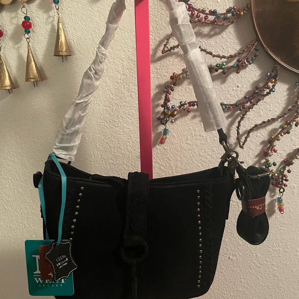 Montana West Leather Fringe Shoulder Bag with Studded Accents Conceal and Carry